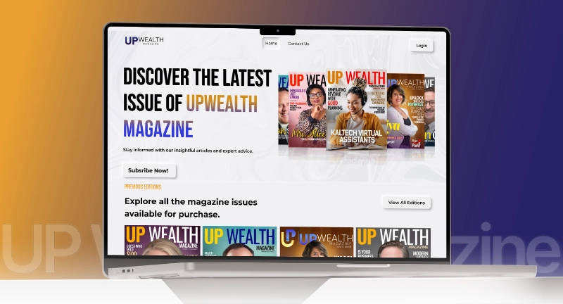 Website design, branding and SEO project for a magazine portfolio business, UpWealth Magazine developed by Kaltech Consultancy